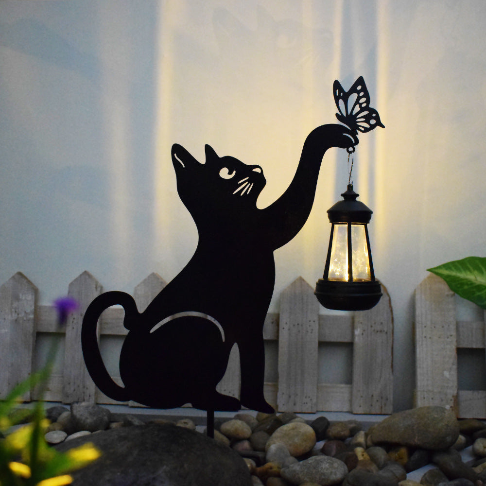 Playful Cat Silhouette Solar Lantern