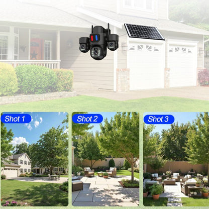 EireGuard Pro 3-Lens Solar Smart Security Camera (Black Edition with Warning Lights)