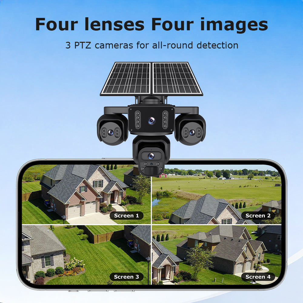 EireGuard Pro 3-Lens Solar Security Camera (Black Edition)