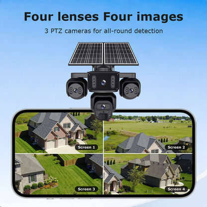 EireGuard Pro 3-Lens Solar Security Camera (Black Edition)