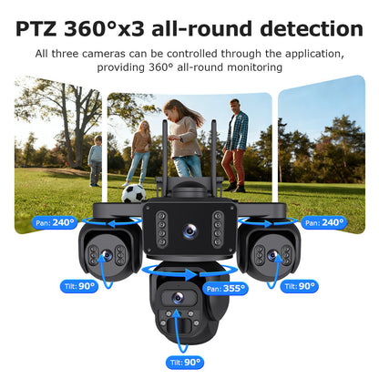 EireGuard Pro 3-Lens Solar Security Camera (Black Edition)