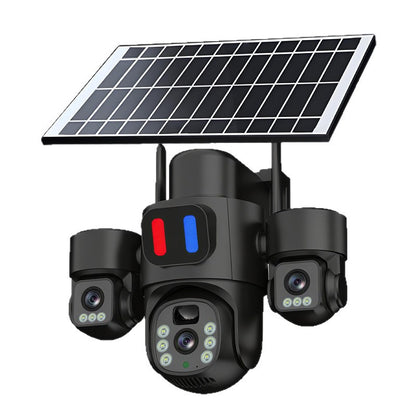 EireGuard Pro 3-Lens Solar Smart Security Camera (Black Edition with Warning Lights)