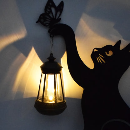 Playful Cat Silhouette Solar Lantern