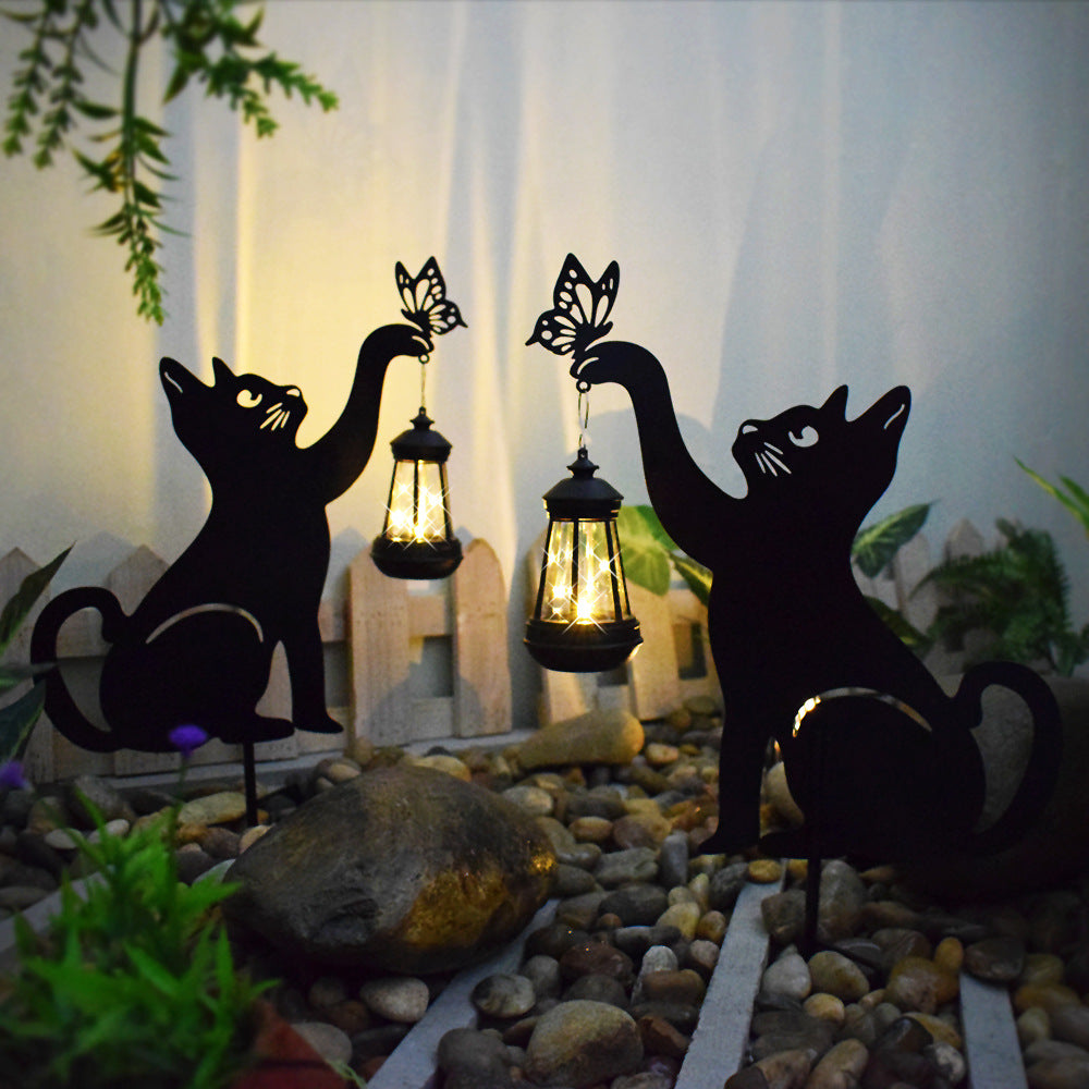 Playful Cat Silhouette Solar Lantern