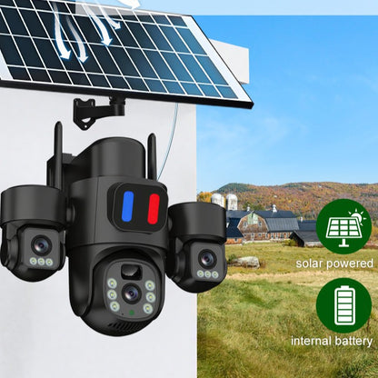 EireGuard Pro 3-Lens Solar Smart Security Camera (Black Edition with Warning Lights)