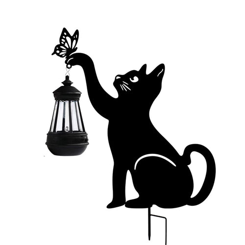 Playful Cat Silhouette Solar Lantern
