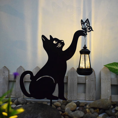 Playful Cat Silhouette Solar Lantern